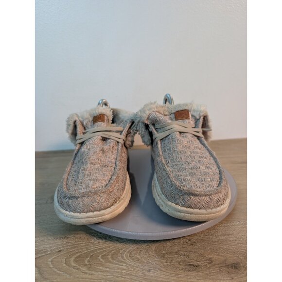 Hey Dude Wendy Fold Stitch Cozy Furry Boot Shoes Tan Beige Women's Size 8 - Picture 2 of 10